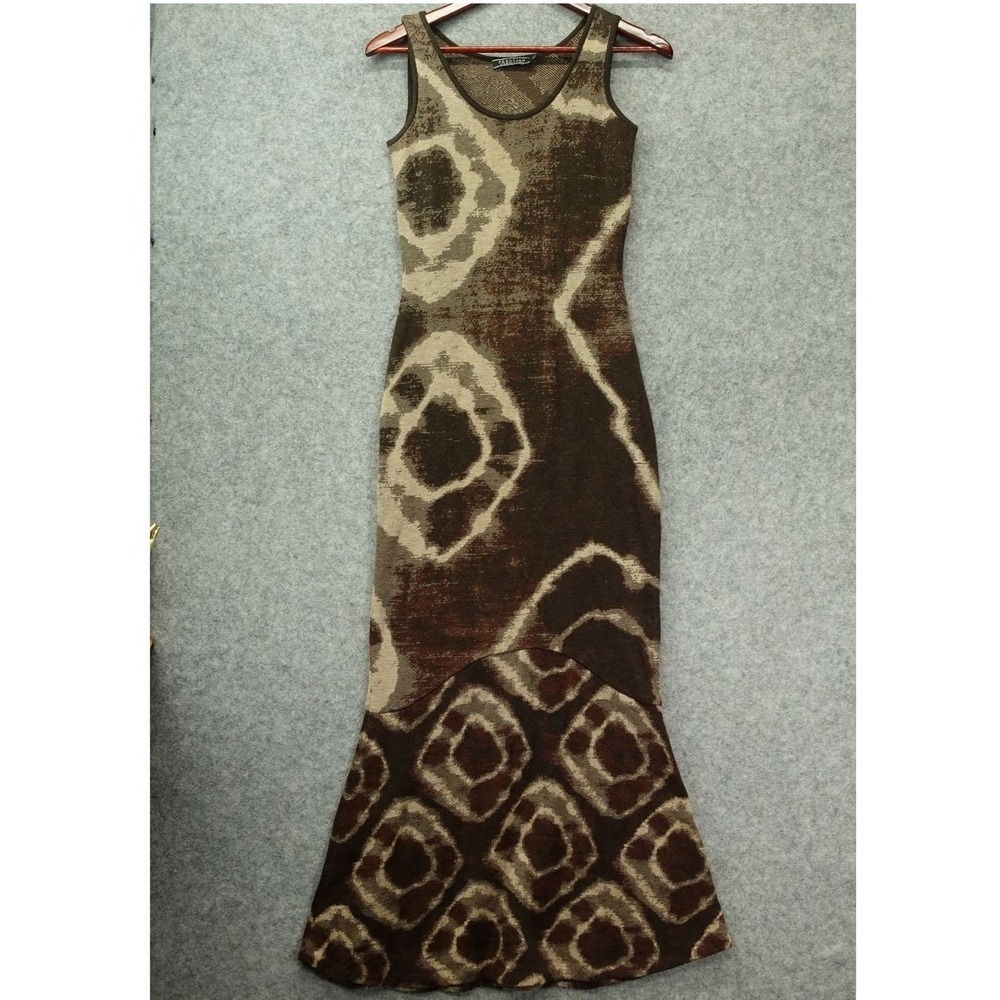 Peruvian Connection Pima Cotton Dress XS Brown Diamond Ikat Earthy Boho Fishtail